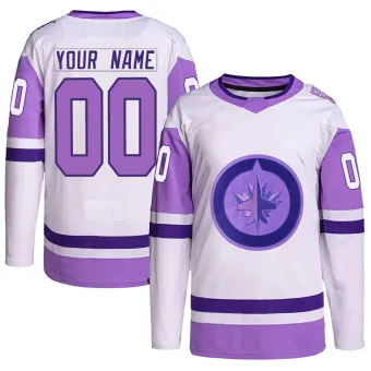 Men's Custom Winnipeg Jets Hockey Fights Cancer Primegreen Jersey - White/Purple Authentic