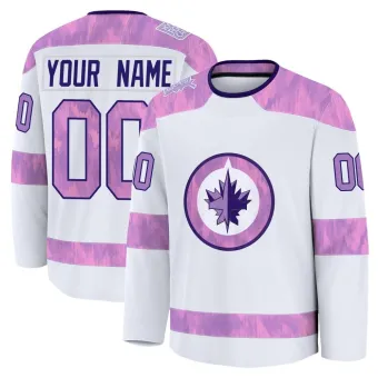 Youth Custom Winnipeg Jets 2024 Hockey Fights Cancer Practice Jersey - White Premium